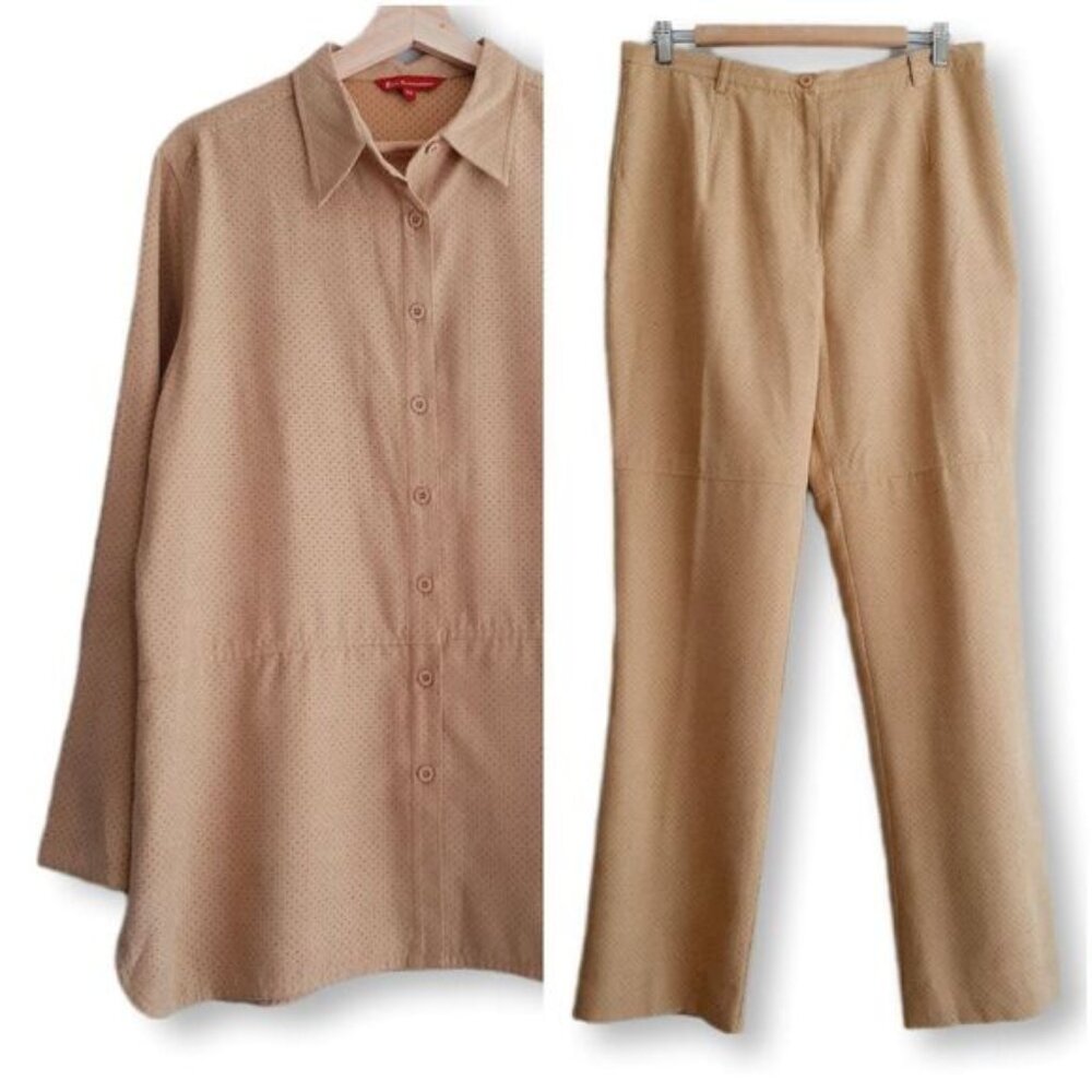 ERIC ALEXANDRE Faux Suede Shirt Jacket & Pants Set Tan Sz L | Eur 46